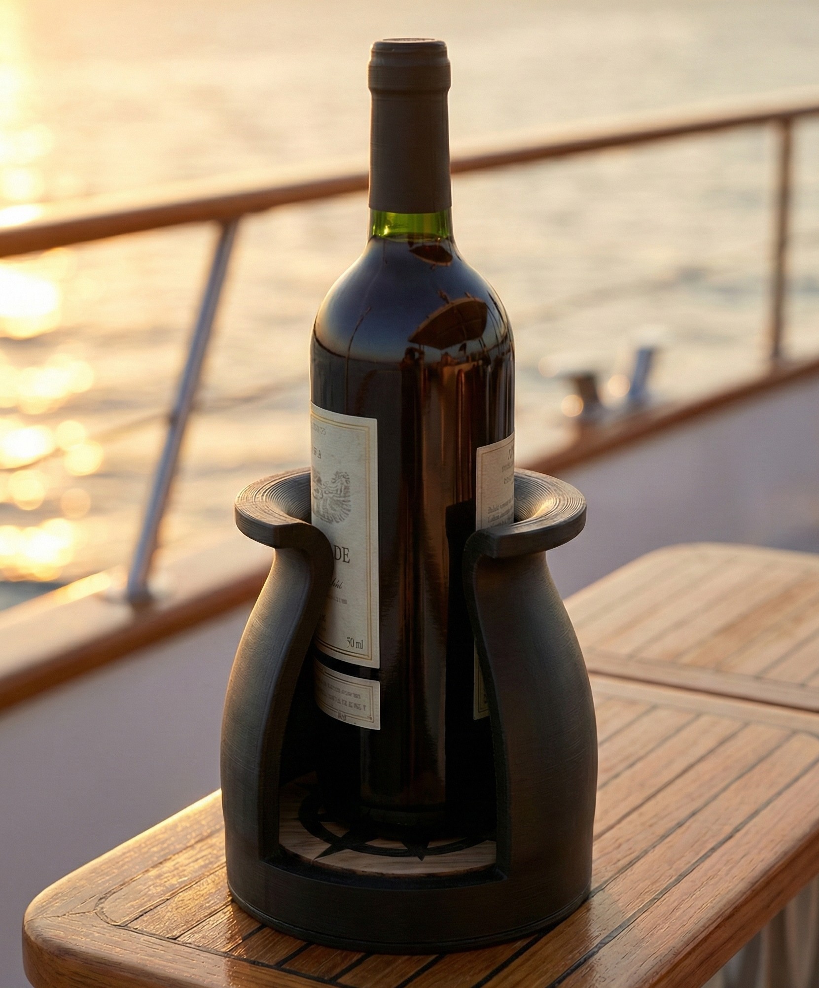 UNBREAK ONE Flaschenhalter mit Flasche auf Schiff - Magnetischer Halter für Flaschen